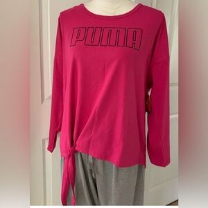 Puma Dark Pink Long Sleeve Tie-Hem Top (Shirt) NWT